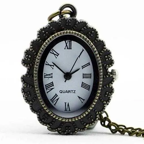 DEFFRUN Fashion Flower Rose Bronze Quartz Pocket Watch Retro Pendant Necklace