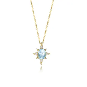 Eight-pointed star with Oval Sky Blue Topaz Pendant Sterling Silver for Women