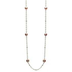 ESTATE AAA WHITE TOPAZ & PINK PEARL 14KT ROSE GOLD BY THE YARD TIN CUP NECKLACE