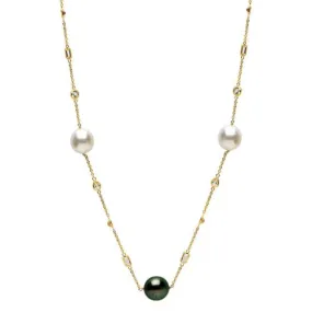 ESTATE AAA WHITE TOPAZ & TAHITIAN PEARL 14KT YELLOW GOLD 3D BY THE YARD NECKLACE