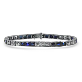 Estate Platinum Diamond & Sapphire Line Bracelet