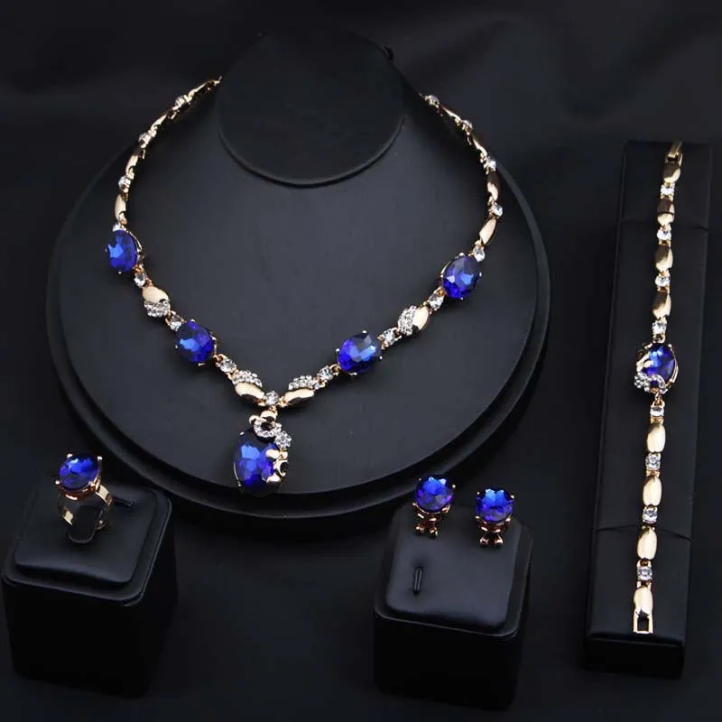 European and American fashion gemstone jewelry necklace set bridal female alloy jewelry four-piece set