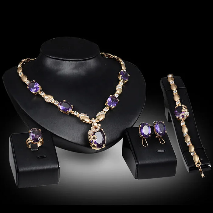 European and American fashion gemstone jewelry necklace set bridal female alloy jewelry four-piece set