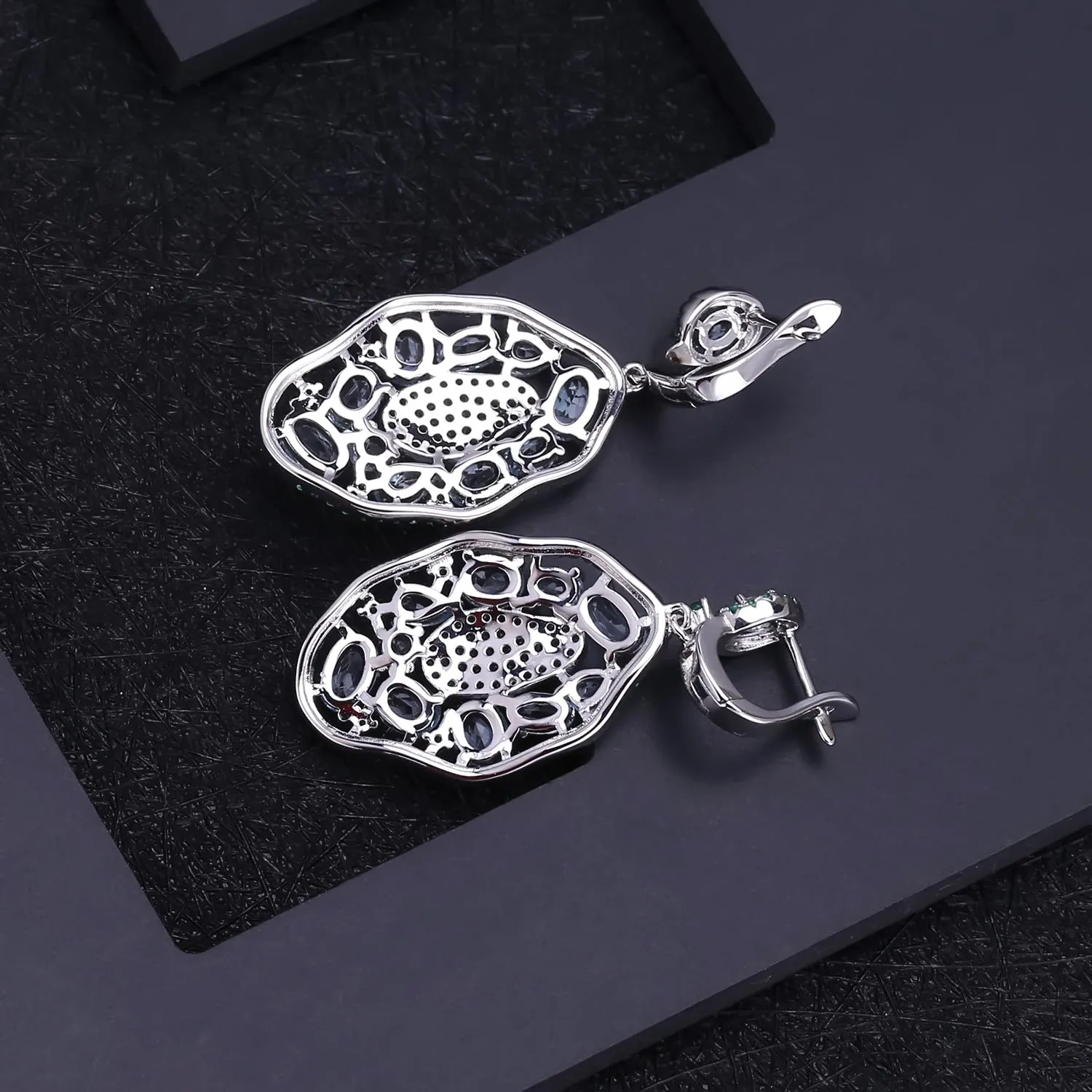 European Luxury Style Inlaid Natural Topaz Irregular Oval Shape Silver Drop Earrings for Women