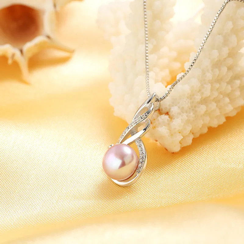 Fashion 925 Sterling Silver Jewelry High Quality Luster Natural Pearl Jewelry White/Pink Pendant