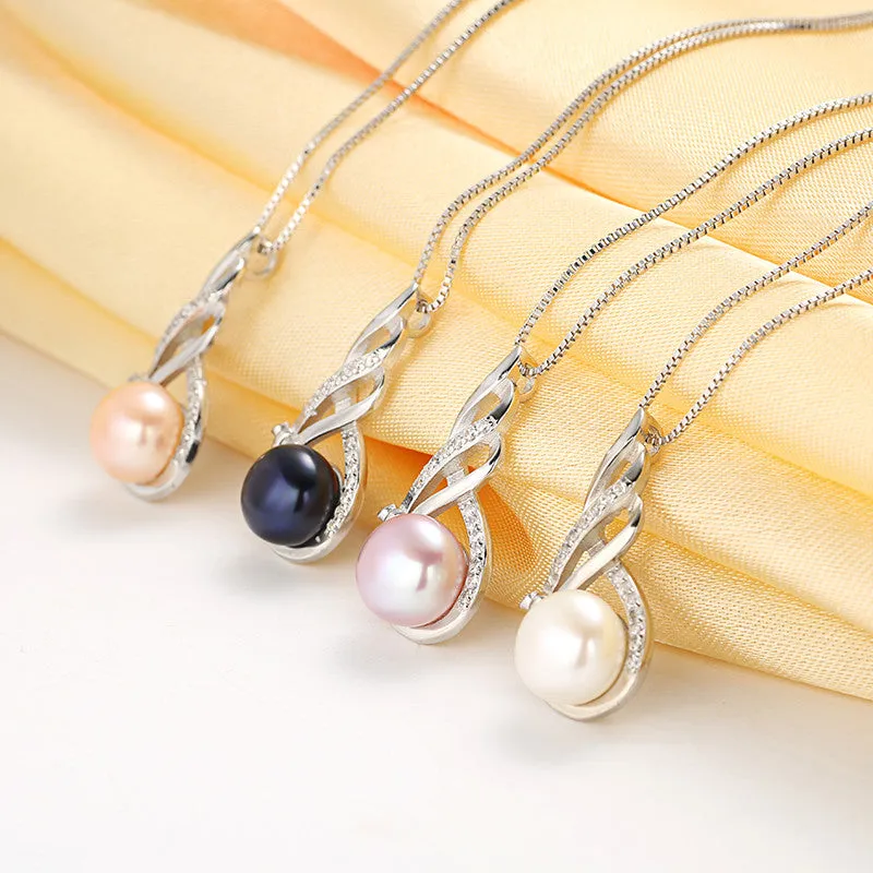 Fashion 925 Sterling Silver Jewelry High Quality Luster Natural Pearl Jewelry White/Pink Pendant