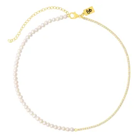 fyb Seraphina Pearl Tennis Choker Necklace in Gold