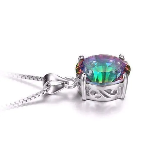 Genuine Rainbow Fire Mystic Topaz Oval Cut 4CT IOBI Precious Gems Pendant 925 Sterling Silver Necklace