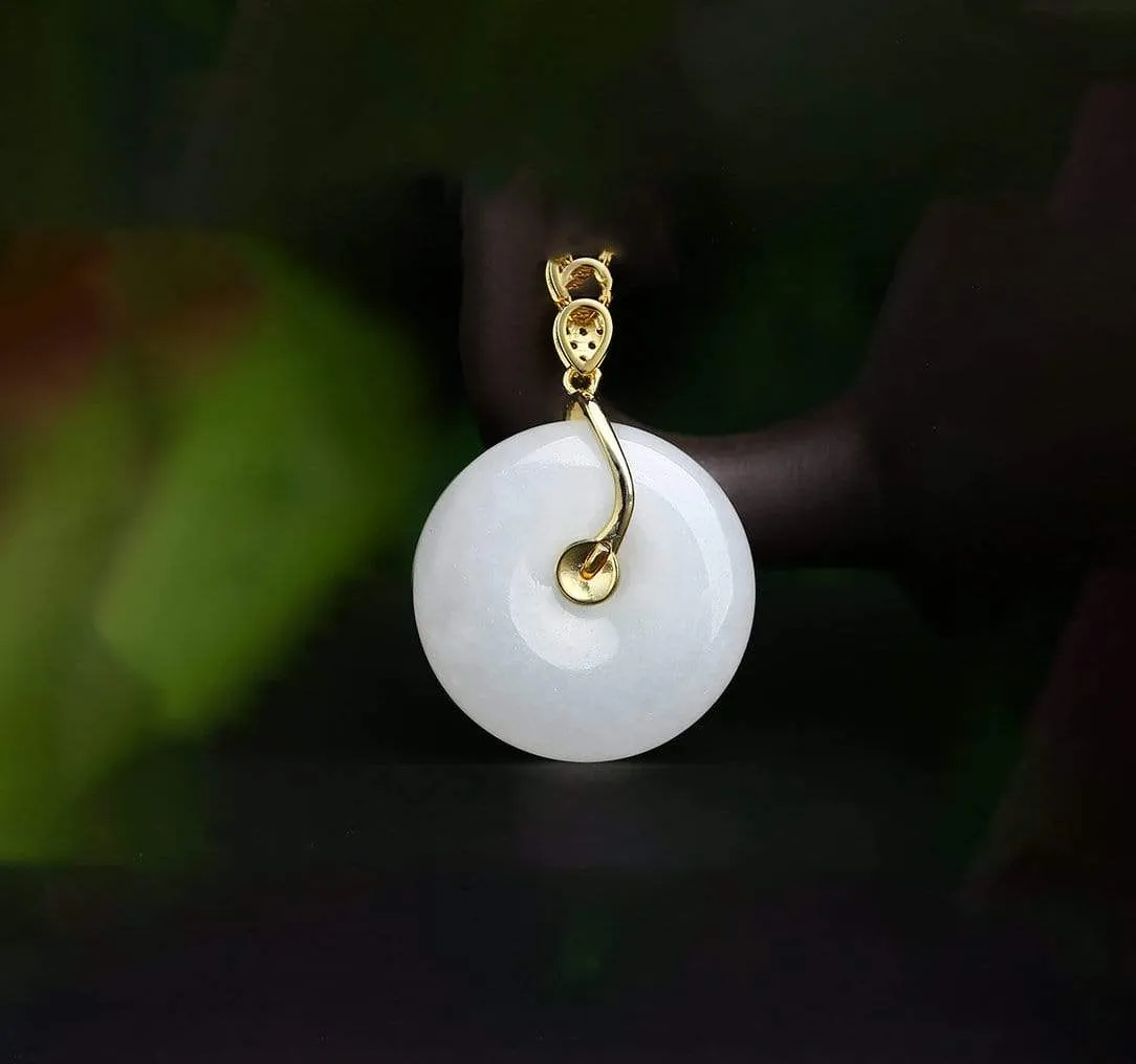 Genuine White Nephrite Jade Necklace with Gold Plated Sterling Silver and Pink & Green CZ