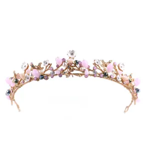 Girls Sweet Pink Tiara  Delicate Shining Rhinestone Round Hair Accessory