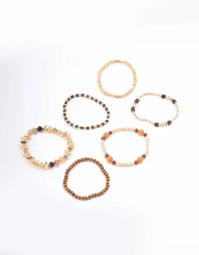 Gold Mixed Beaded Stretch Bracelet 6-Pack