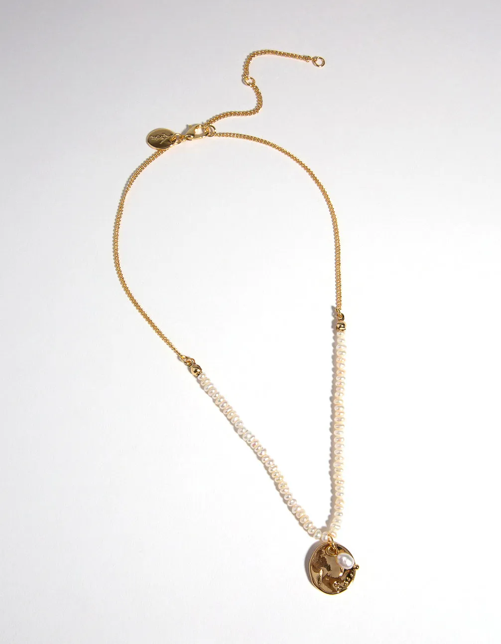 Gold Pearl & Disc Necklace