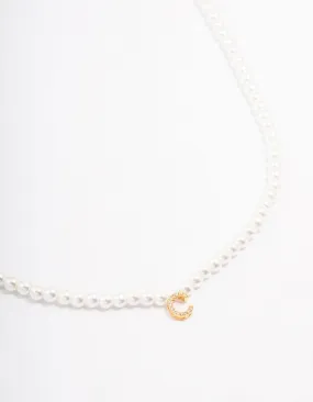 Gold Plated Letter C Initial & Pearl Pendant Necklace