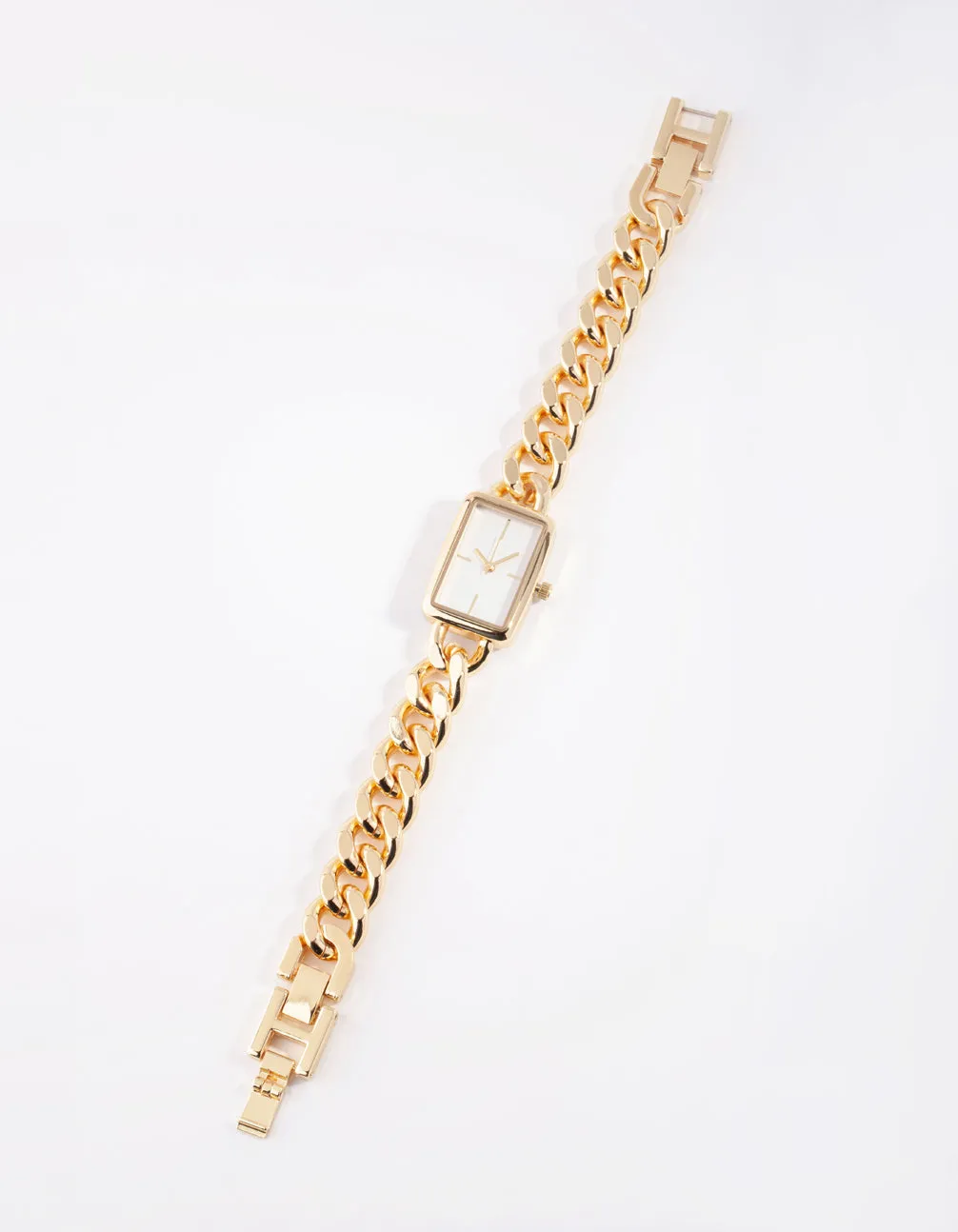 Gold Rectangular Curb Link Watch