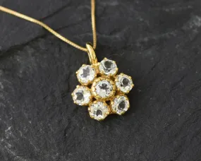 Gold Topaz Pendant - Natural White Topaz Necklace, Gold Flower Pendant