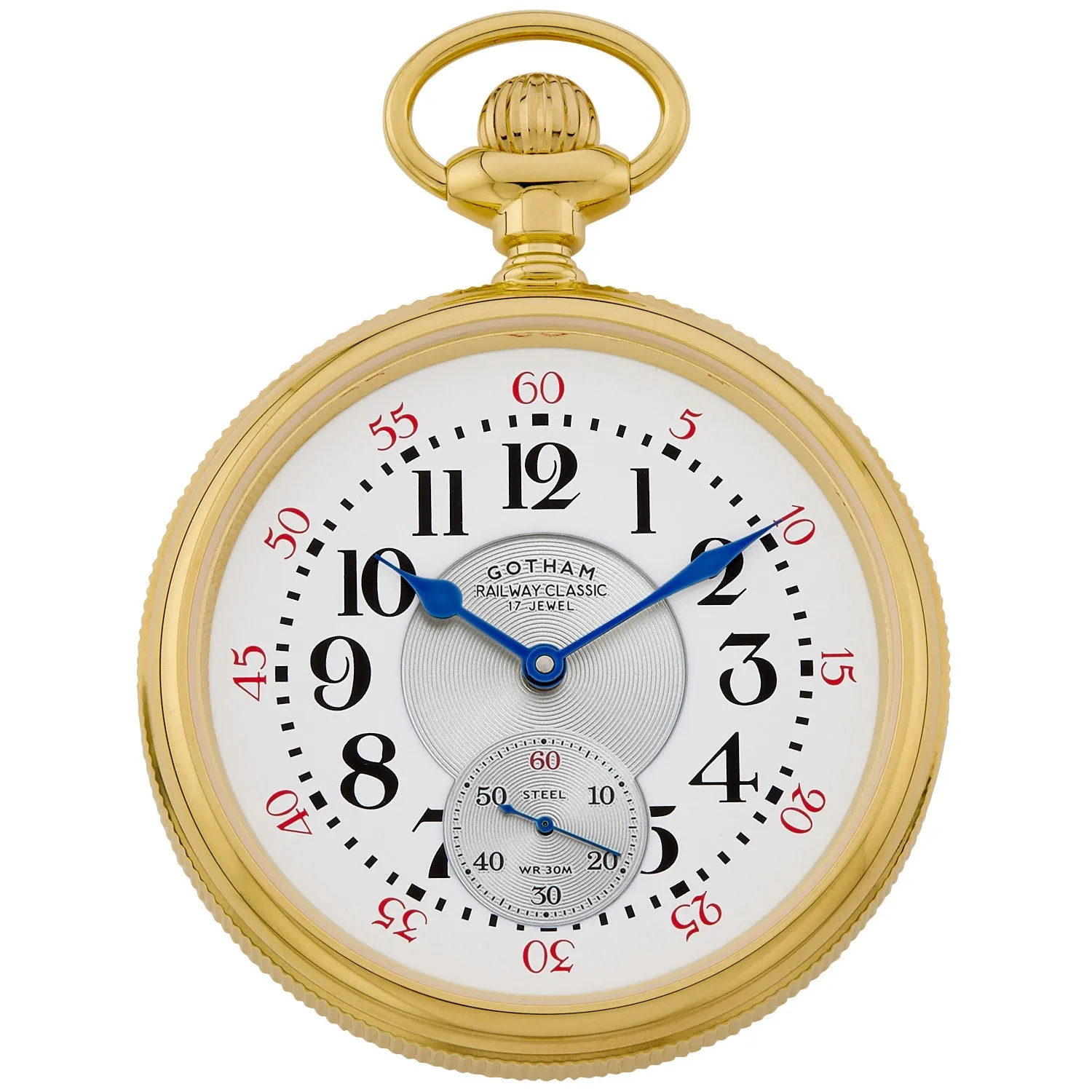 Gotham Men's Gold Plated Stainless Steel Mechanical Hand Wind Railway Classic Nostalgia Series Pocket Watch # GWC14117G