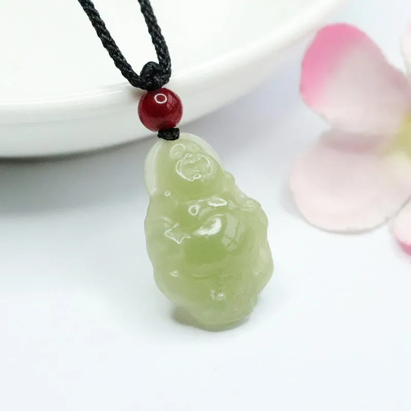 Green Buddha Necklace with Natural Hotan Jade from Lake - Sterling Silver Jewelry