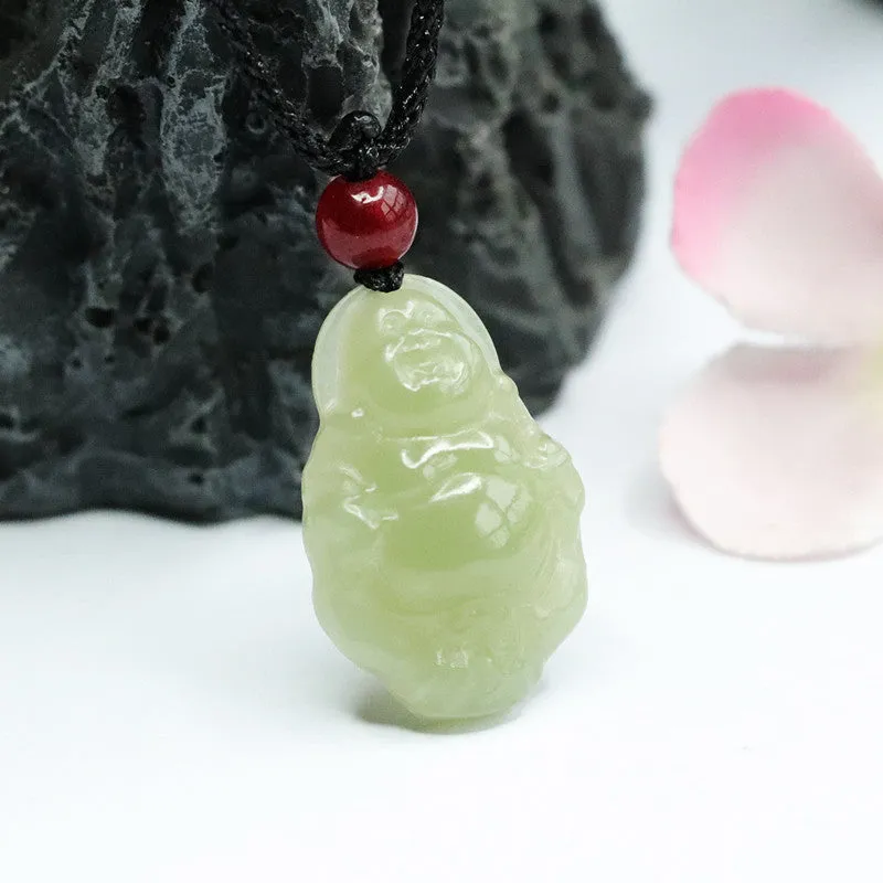 Green Buddha Necklace with Natural Hotan Jade from Lake - Sterling Silver Jewelry