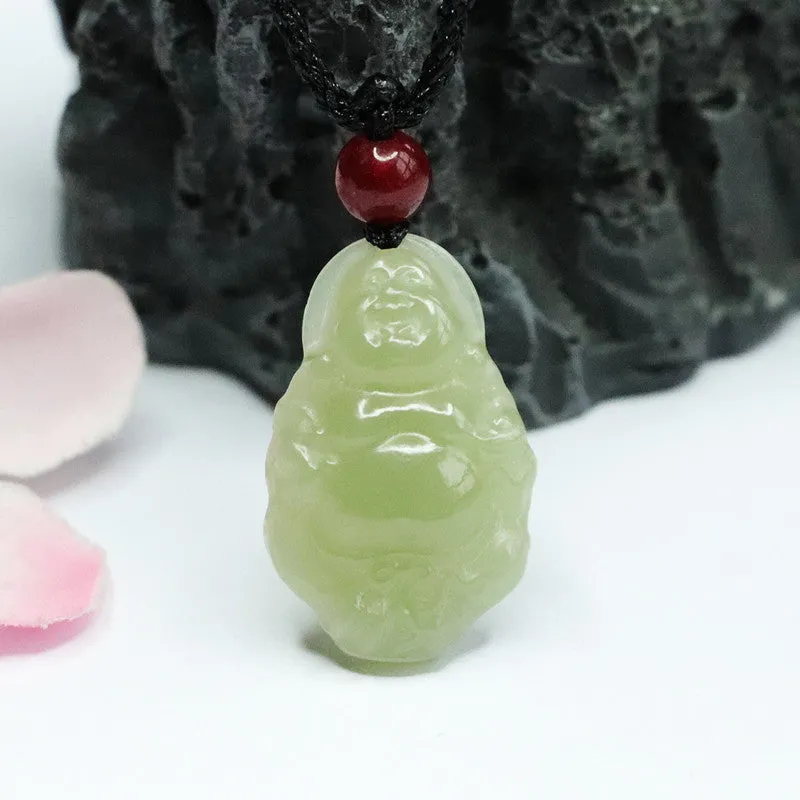 Green Buddha Necklace with Natural Hotan Jade from Lake - Sterling Silver Jewelry