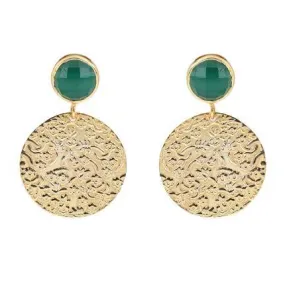 Green Onyx and gold Azteca earrings