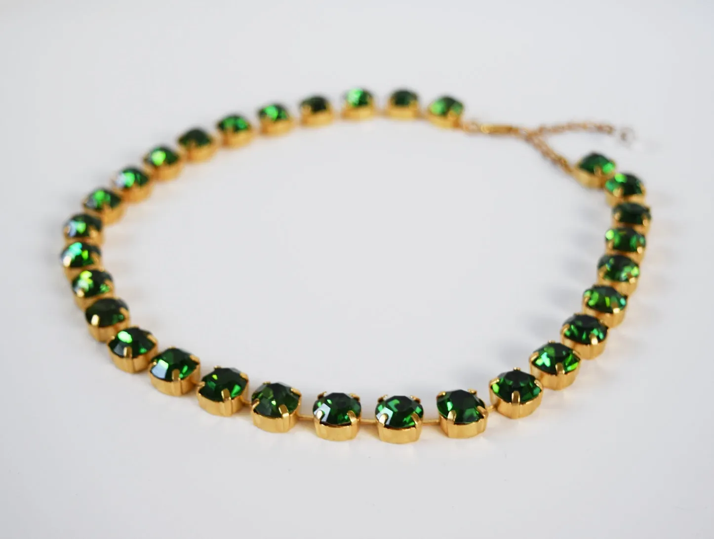 Green Tourmaline Swarovski Collet Necklace - Small Round