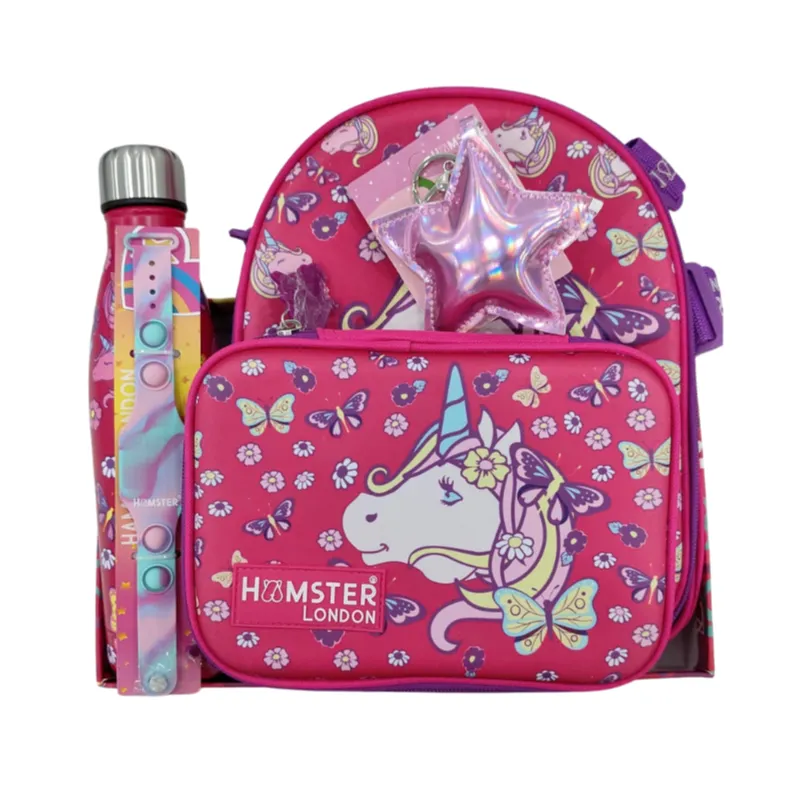 Hamster London Gift Hamper (Pink Pixy Unicorn Hardcase   Lunch bags , Bottle ,  Key chain , Watch )