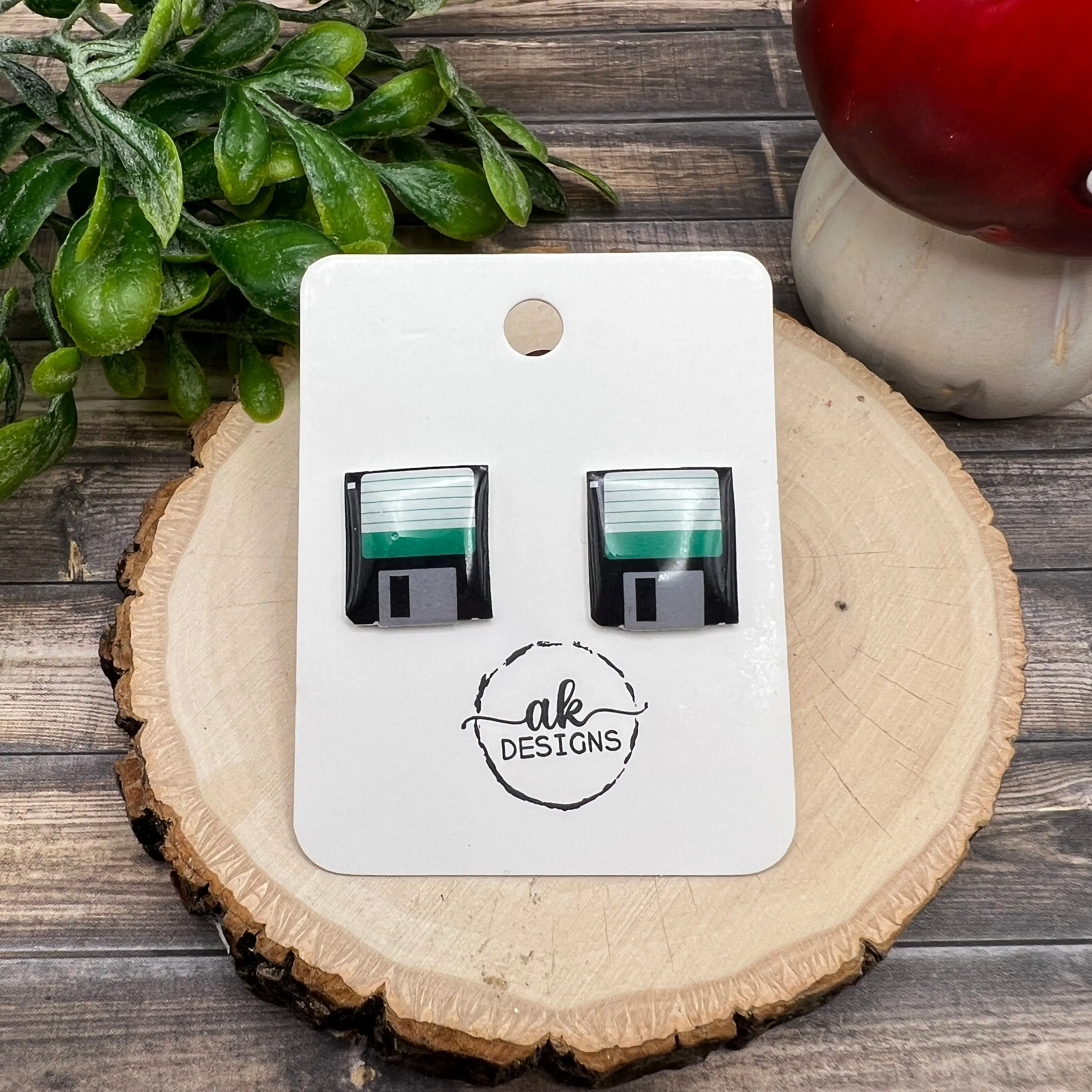 Handmade 3.5" Floppy Disk Retro Diskette 90s Lightweight Plastic Stud Earrings