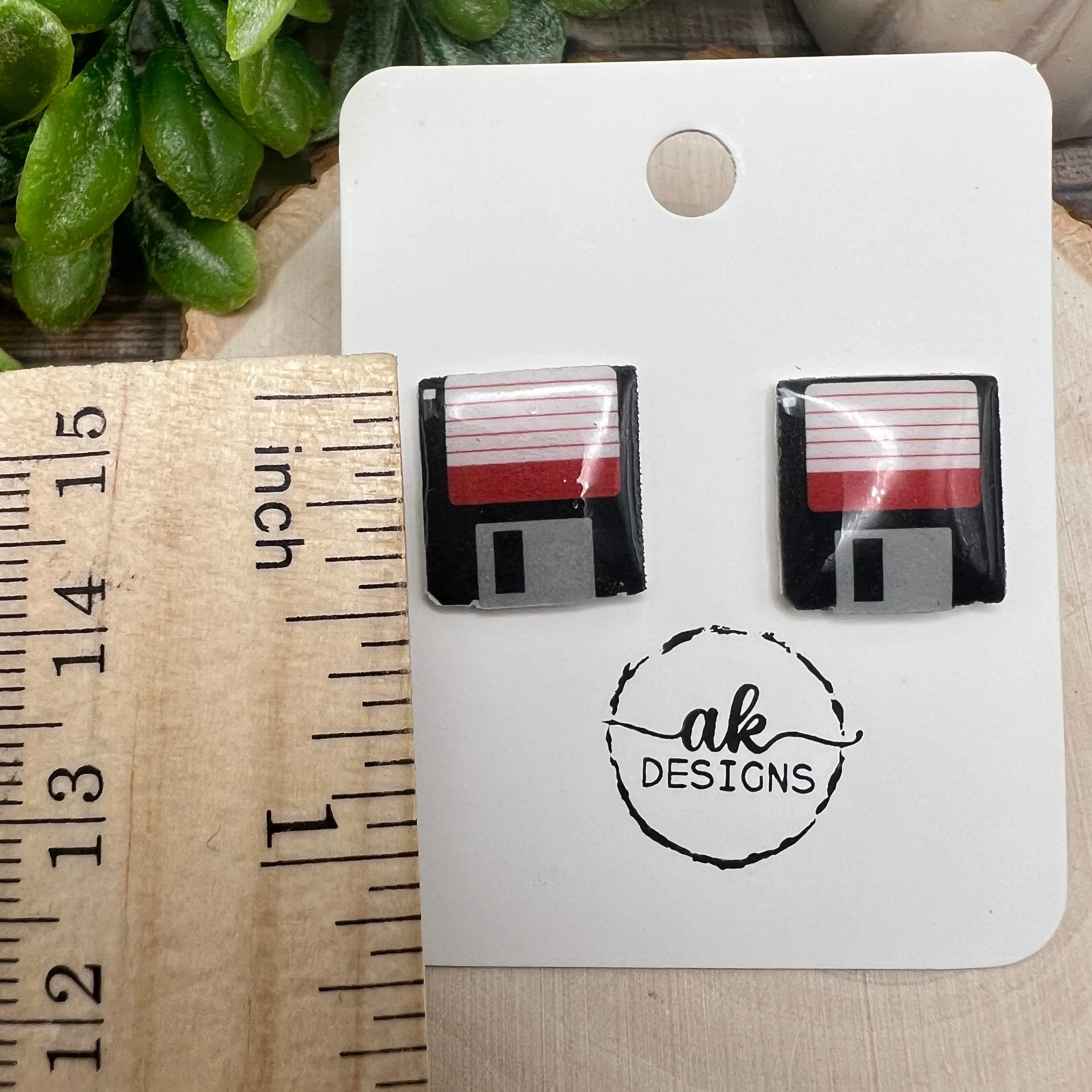 Handmade 3.5" Floppy Disk Retro Diskette 90s Lightweight Plastic Stud Earrings