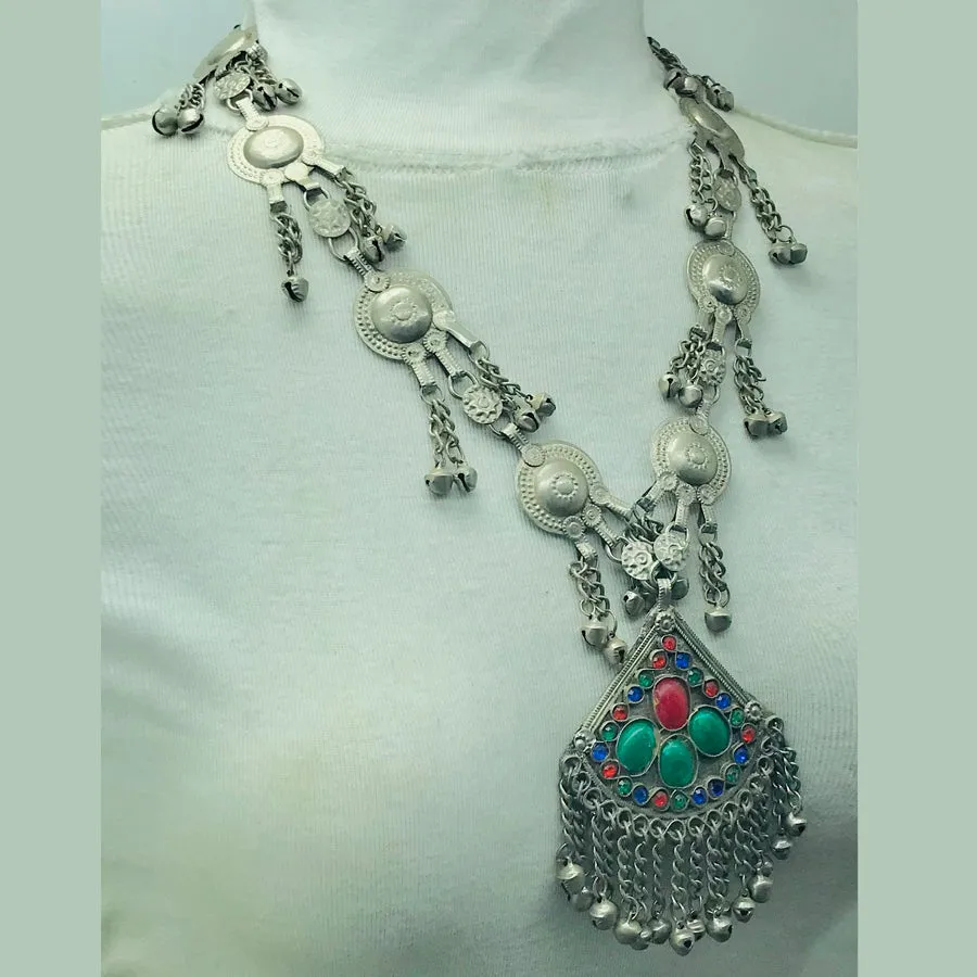 Handmade Tribal Necklace with Colorful Gemstones