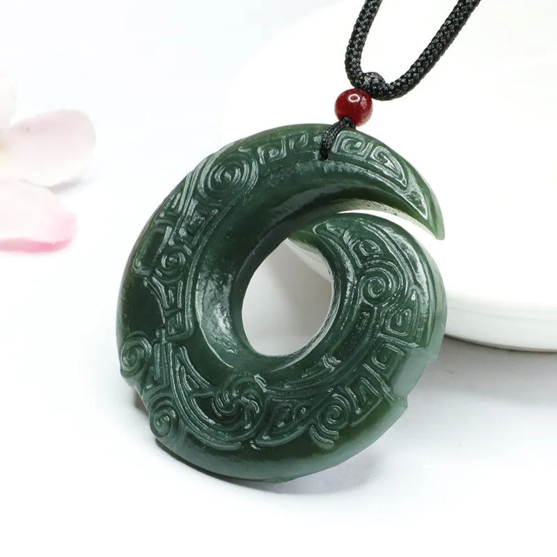 Hetian Jade Antique Pingan Buckle Necklace crafted in Blackish Green for a luxurious touch