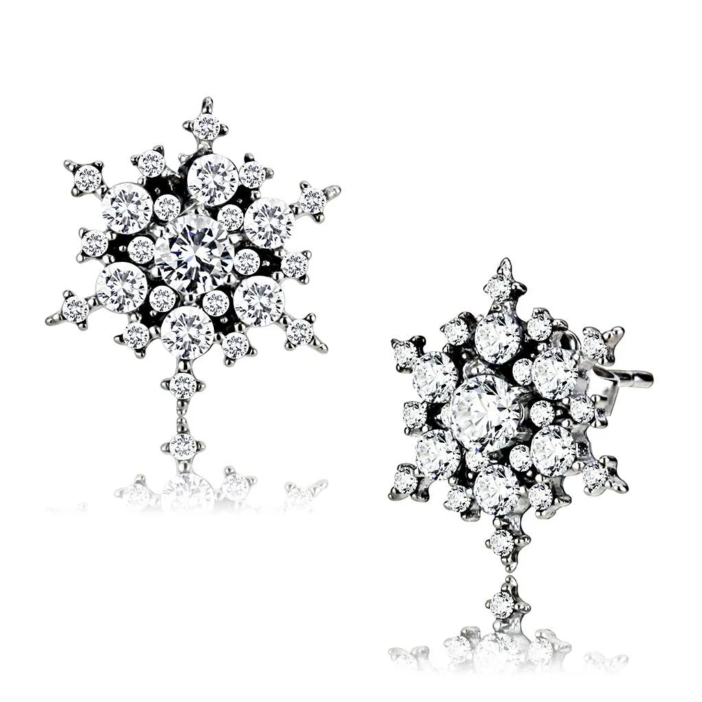 High polished (no plating) Stainless Steel Earrings with AAA Grade CZ in Clear for Women Clear Stone Color Style DA294