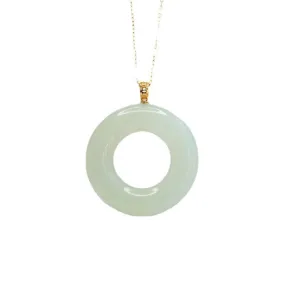 Hollow Circle White Jade Necklace with Sterling Silver Pendant