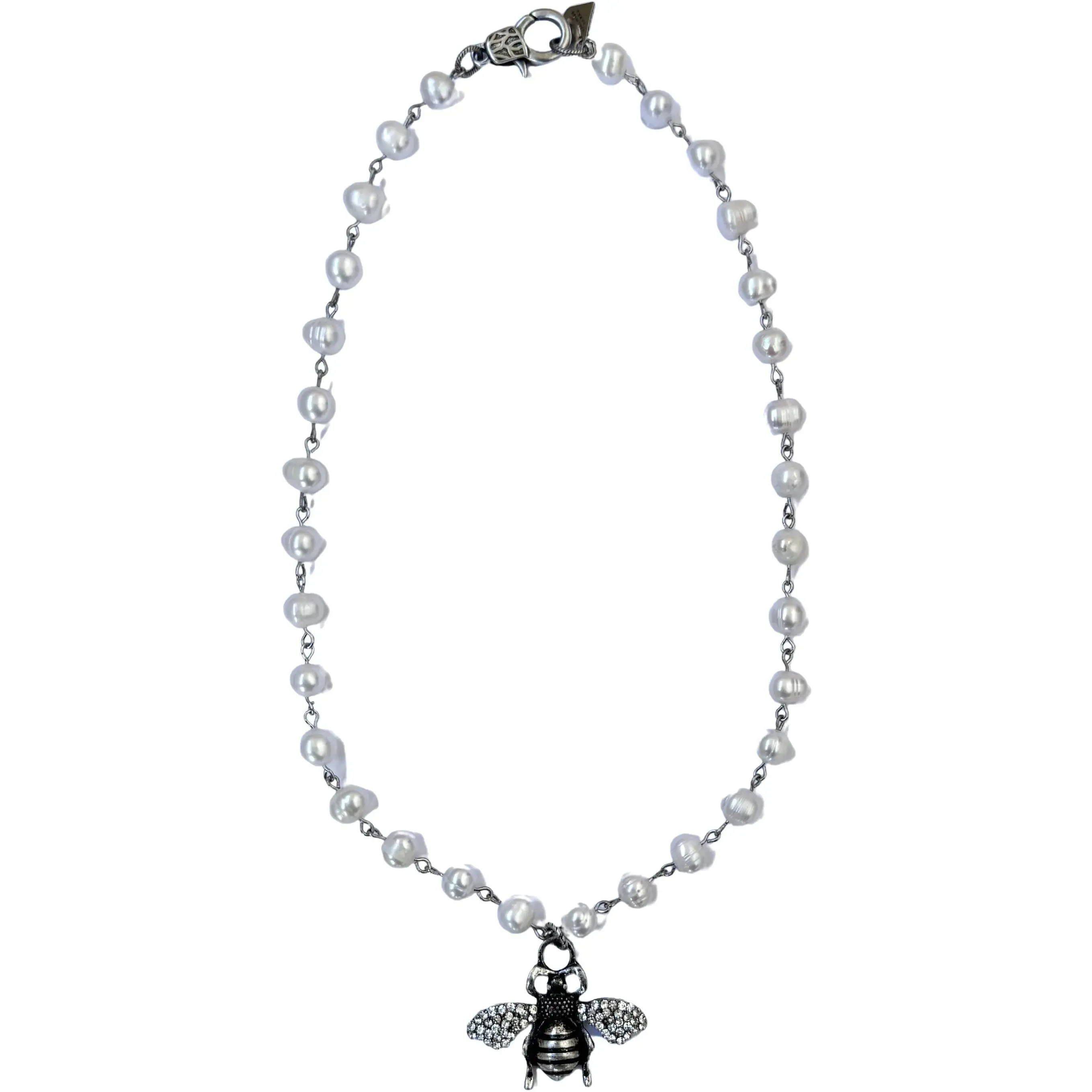 Honey Bee Pearl Necklace - Silver