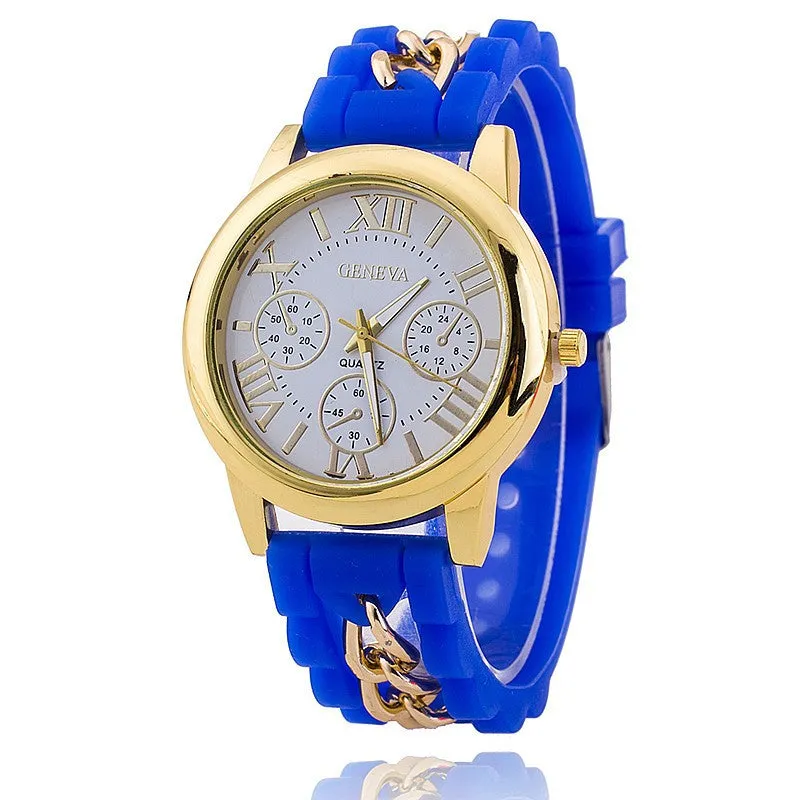 Hot Fashion Silicone Geneva Watches Fashion Women Chain Watch Ladies Dress Wrist Watches Relogio Feminino