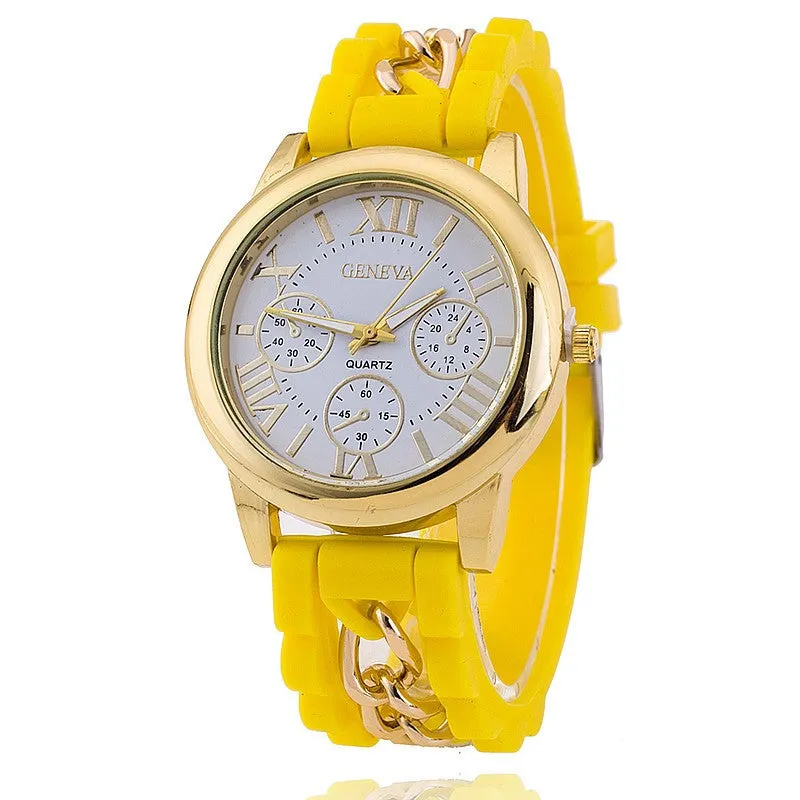 Hot Fashion Silicone Geneva Watches Fashion Women Chain Watch Ladies Dress Wrist Watches Relogio Feminino