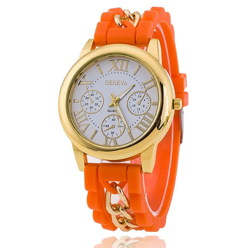 Hot Fashion Silicone Geneva Watches Fashion Women Chain Watch Ladies Dress Wrist Watches Relogio Feminino