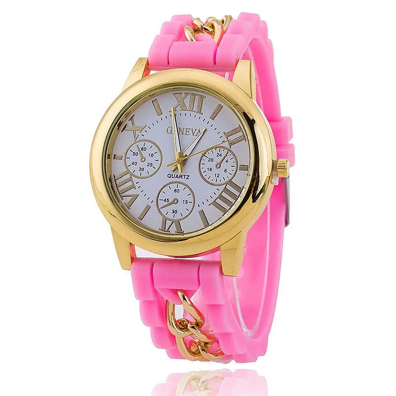 Hot Fashion Silicone Geneva Watches Fashion Women Chain Watch Ladies Dress Wrist Watches Relogio Feminino