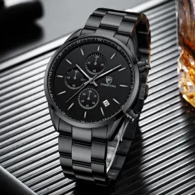 Hudlot - Black Metal Stainless Steel Watch For Men