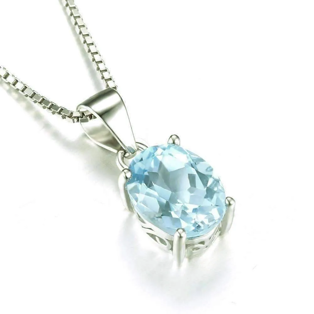 Ice Blue Genuine Topaz Oval Cut 2CT IOBI Precious Gems Pendant Necklace