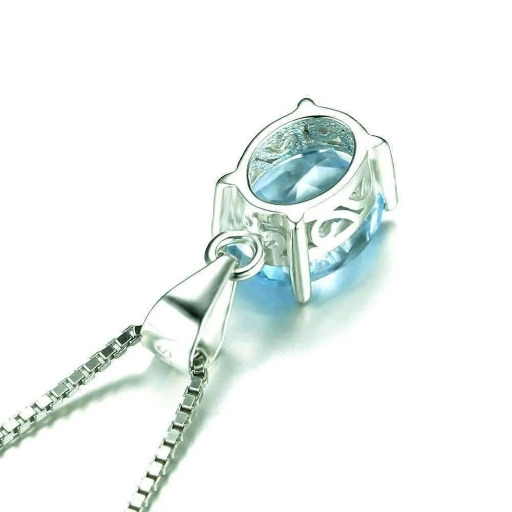 Ice Blue Genuine Topaz Oval Cut 2CT IOBI Precious Gems Pendant Necklace