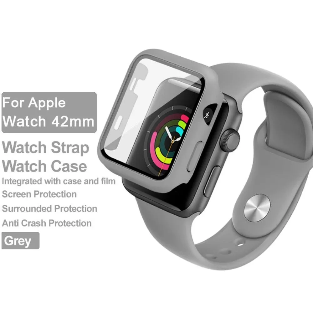 IMAK Apple Watch Series 3/2/1 42mm silicone cover with watch strap   tempered glass - Grey