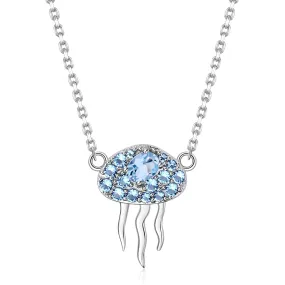 Jellyfish Pendant Natural Blue Topaz Silver Necklace