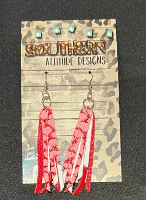 Jewelry - Leather Tassel Designed Earrings, Red/Pink/White