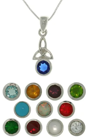 Jewelry Trends Sterling Silver Celtic Trinity Birth Stone Pendant on Box Chain Necklace