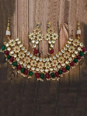 Kundan Flower Motif Outline Necklace And Earring Set