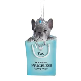 Kurt Adler Tiffany Blue "You are Simply Priceless" French Boxer Ornament