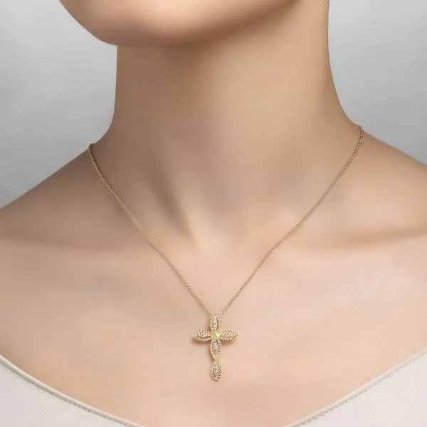 Lafonn Gold Plated Simulated Diamond Rope Texture Cross Pendant