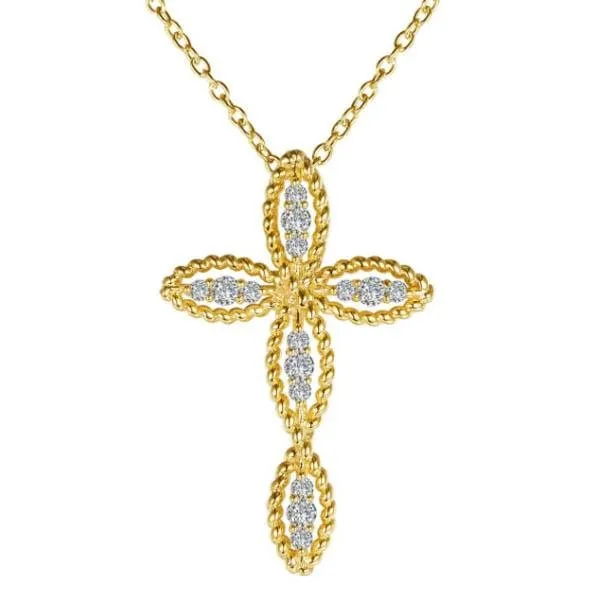 Lafonn Gold Plated Simulated Diamond Rope Texture Cross Pendant