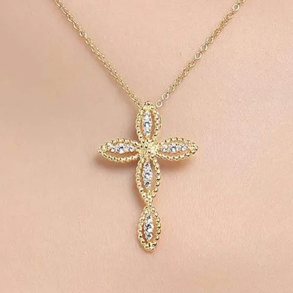 Lafonn Gold Plated Simulated Diamond Rope Texture Cross Pendant