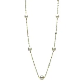 LARGE & LONG 20.0CT AAA WHITE TOPAZ & SOUTH SEA PEARL 14KT YELLOW GOLD NECKLACE